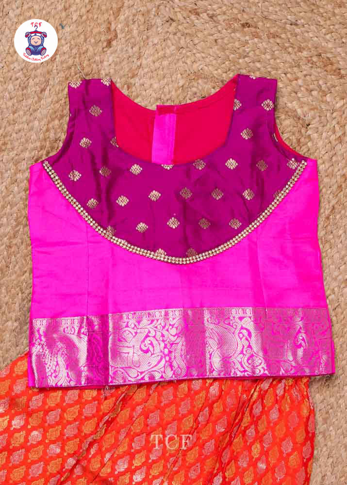 Pink & Orange - Pure Pattu Pavadai Set