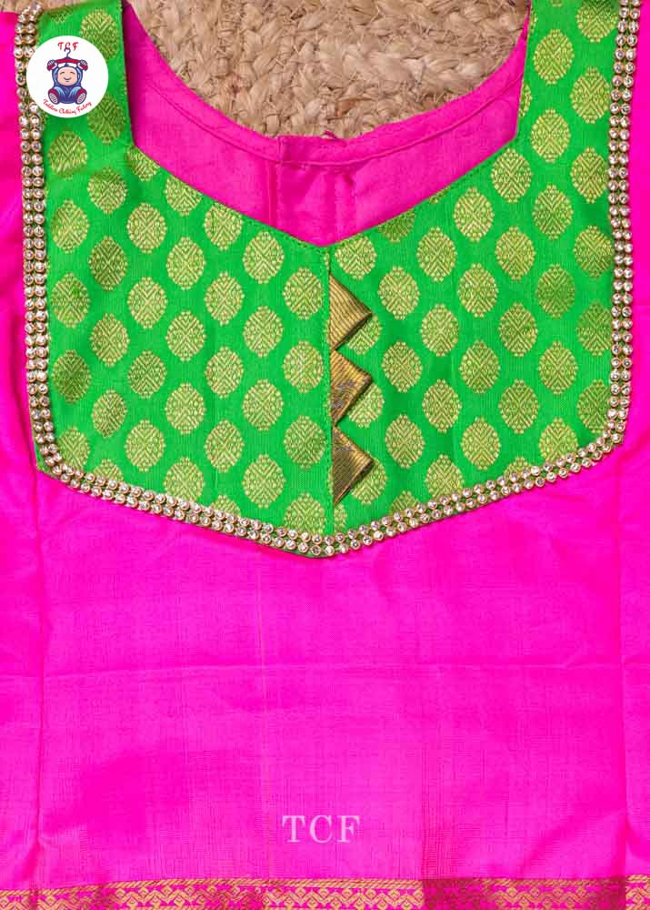 Pink & Green - Pure Pattu Pavadai Set