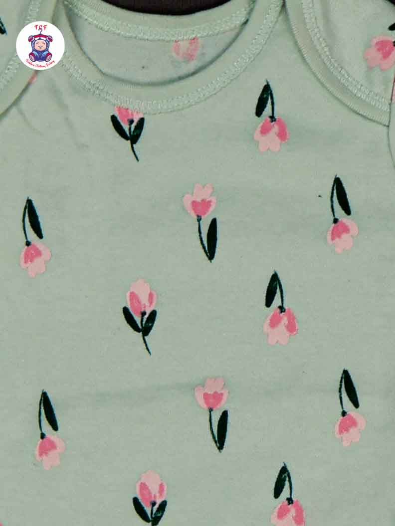 Pastel Green & Flowers - Cotton Half Rompers