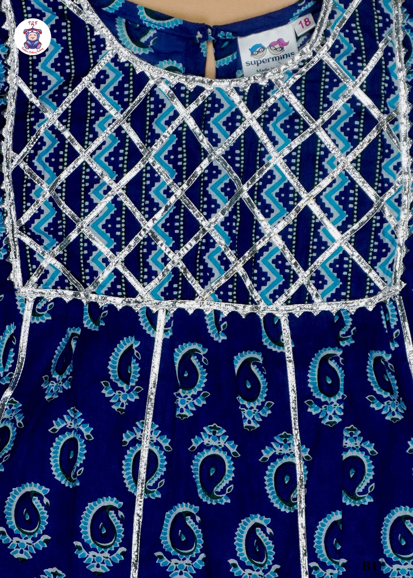 Navy Blue - Printed A-Line Kurta with Palazzos