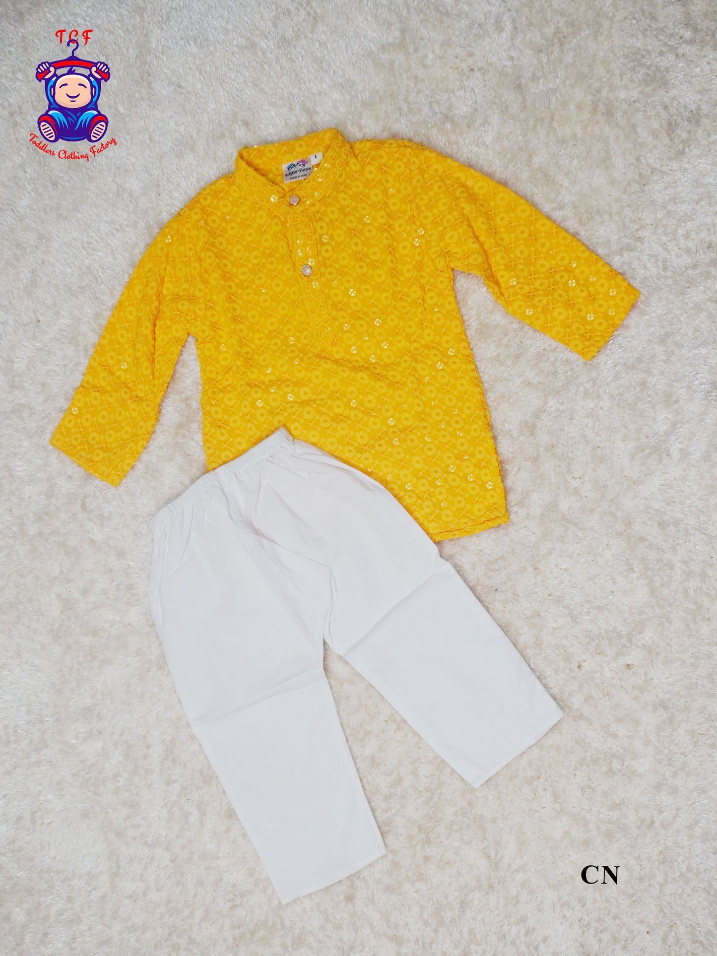 Yellow - Boys Chikankari Kurta Sets