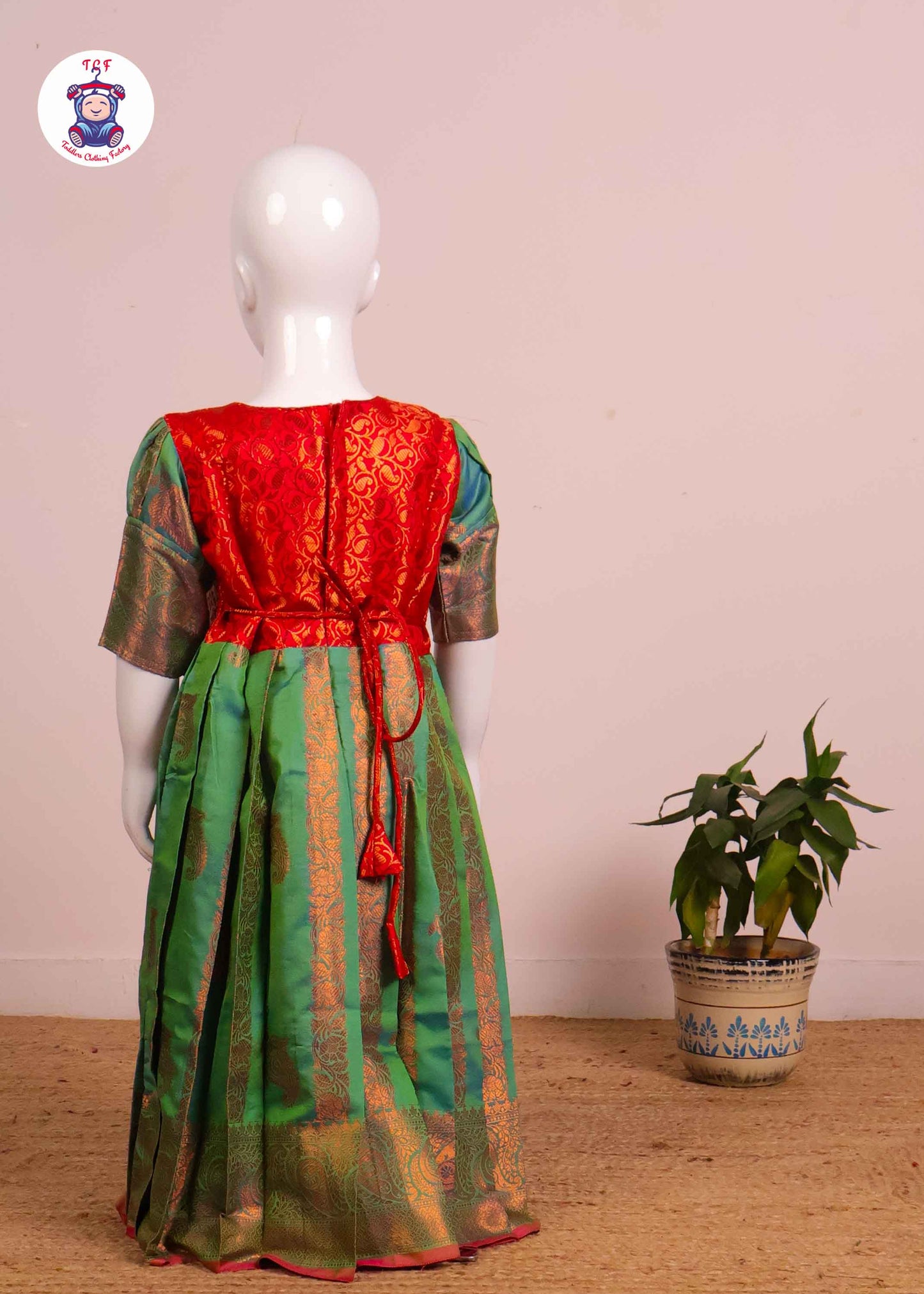 Orange & Light Green - Long Frock