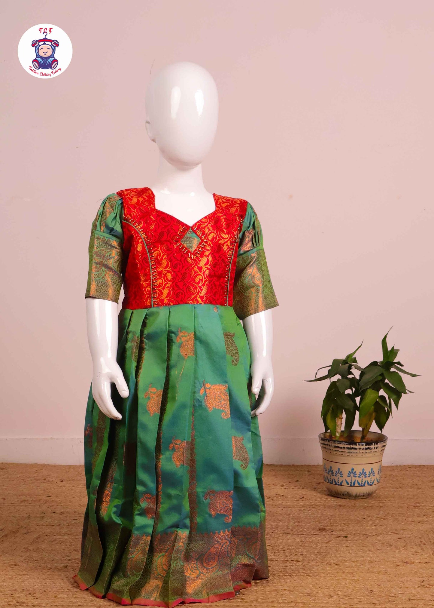 Orange & Light Green - Long Frock