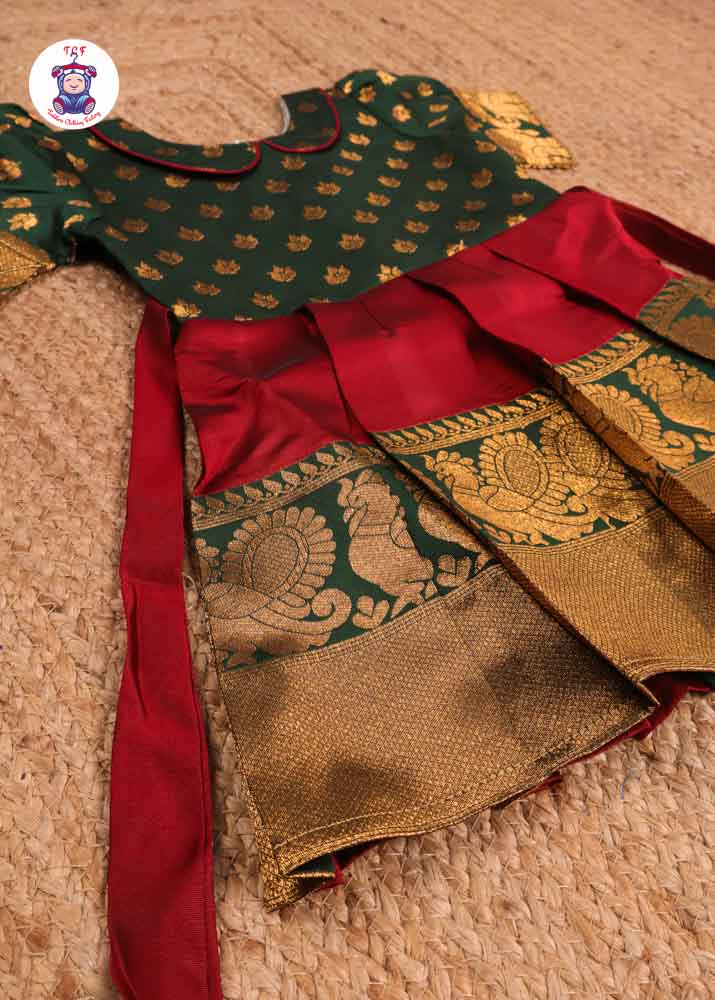 Green & Maroon - Kids Readymade Frock