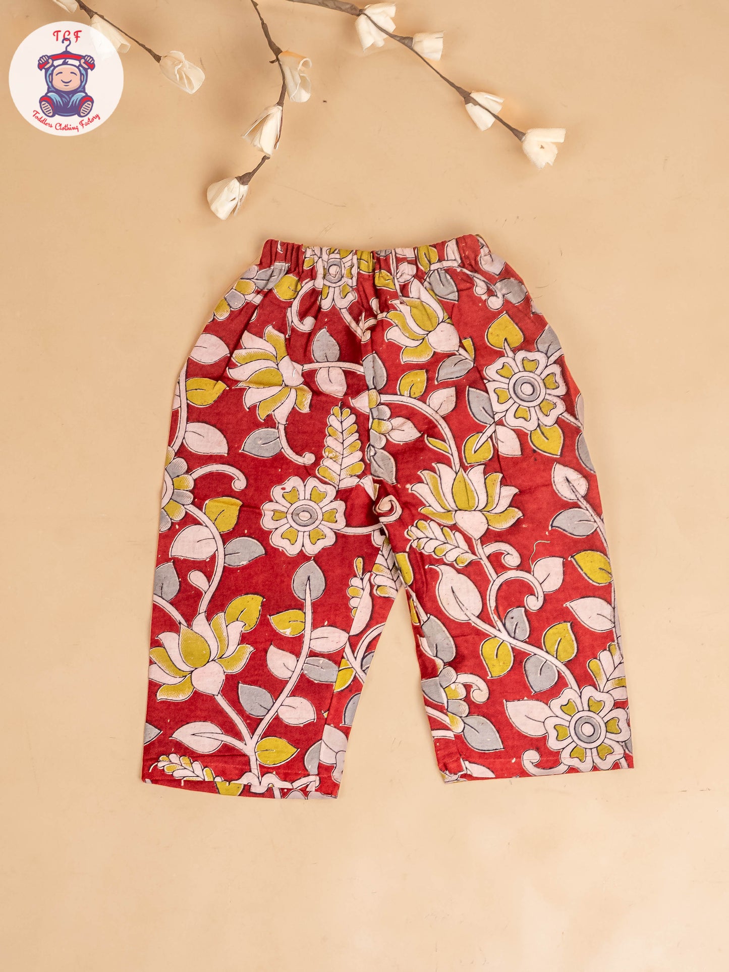 Red - Girls Readymade Floral Printed Kalamakari Sets