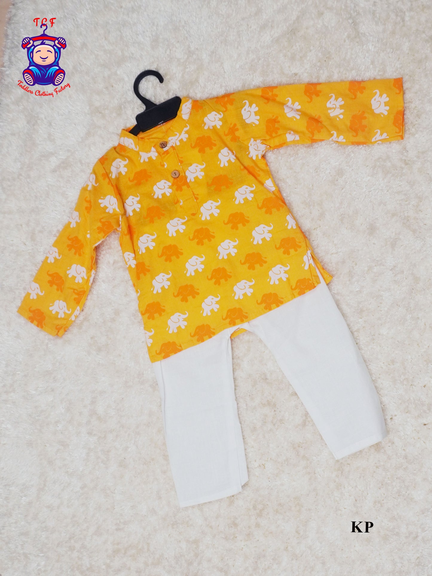 Yellow & White - Boys Elephant Kurta Sets