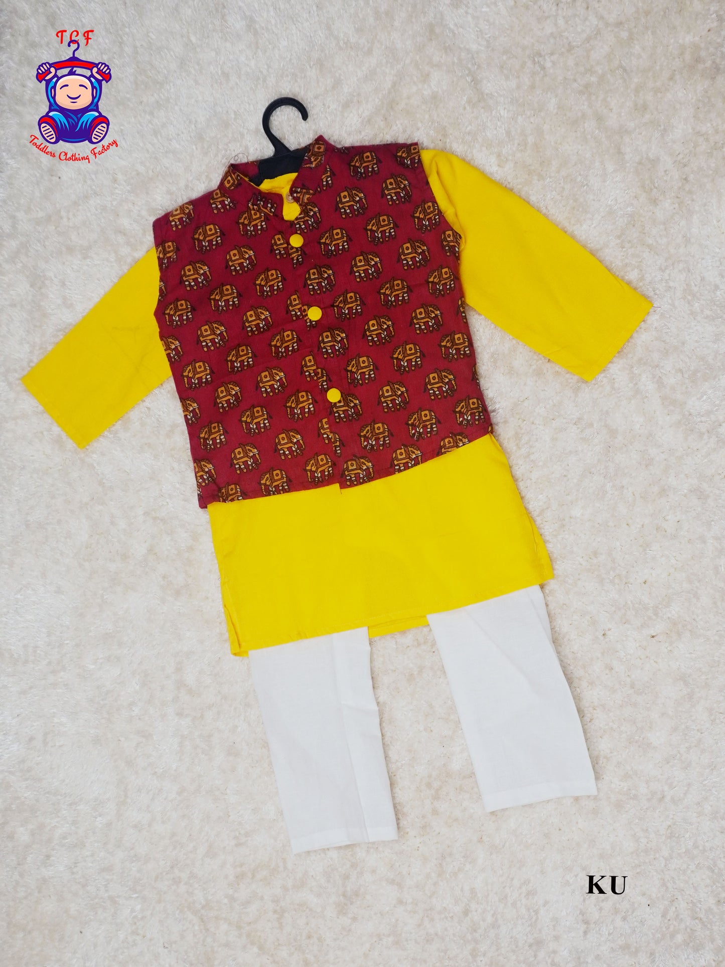 Yellow Kurta With Red Jacket and Plant