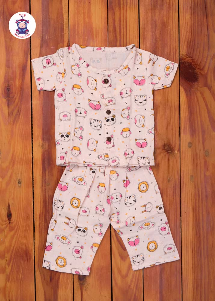 Pink Kitty - Unisex Muslin Pyjama Sets