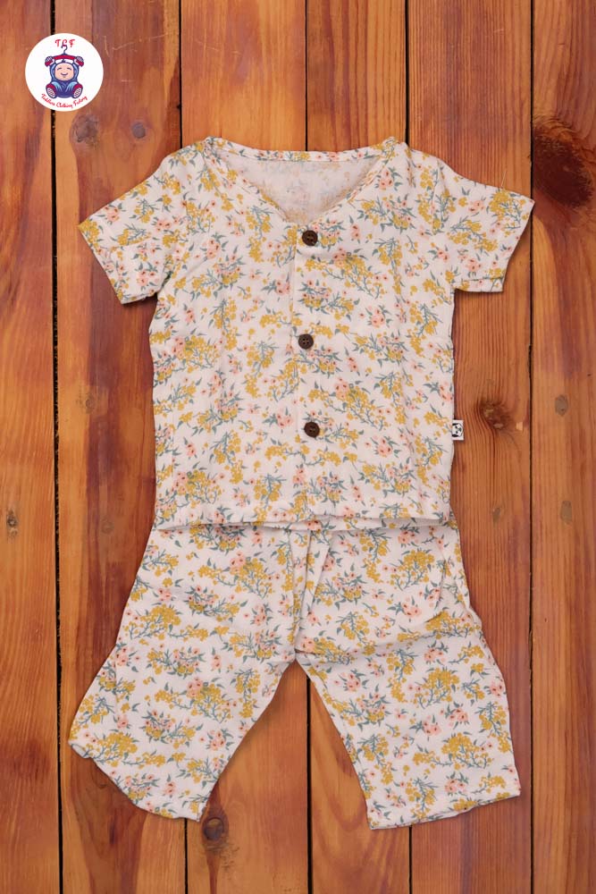 Mustard Floral - Unisex Muslin Pyjama Sets
