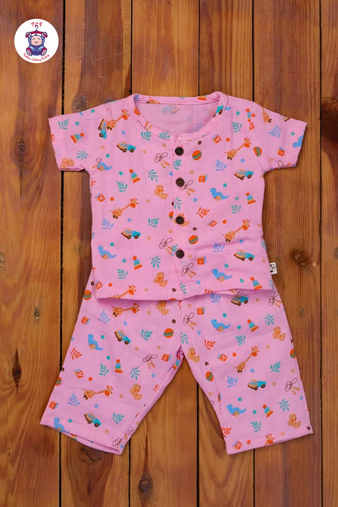 Pink Leaf - Unisex Muslin Pyjama Sets