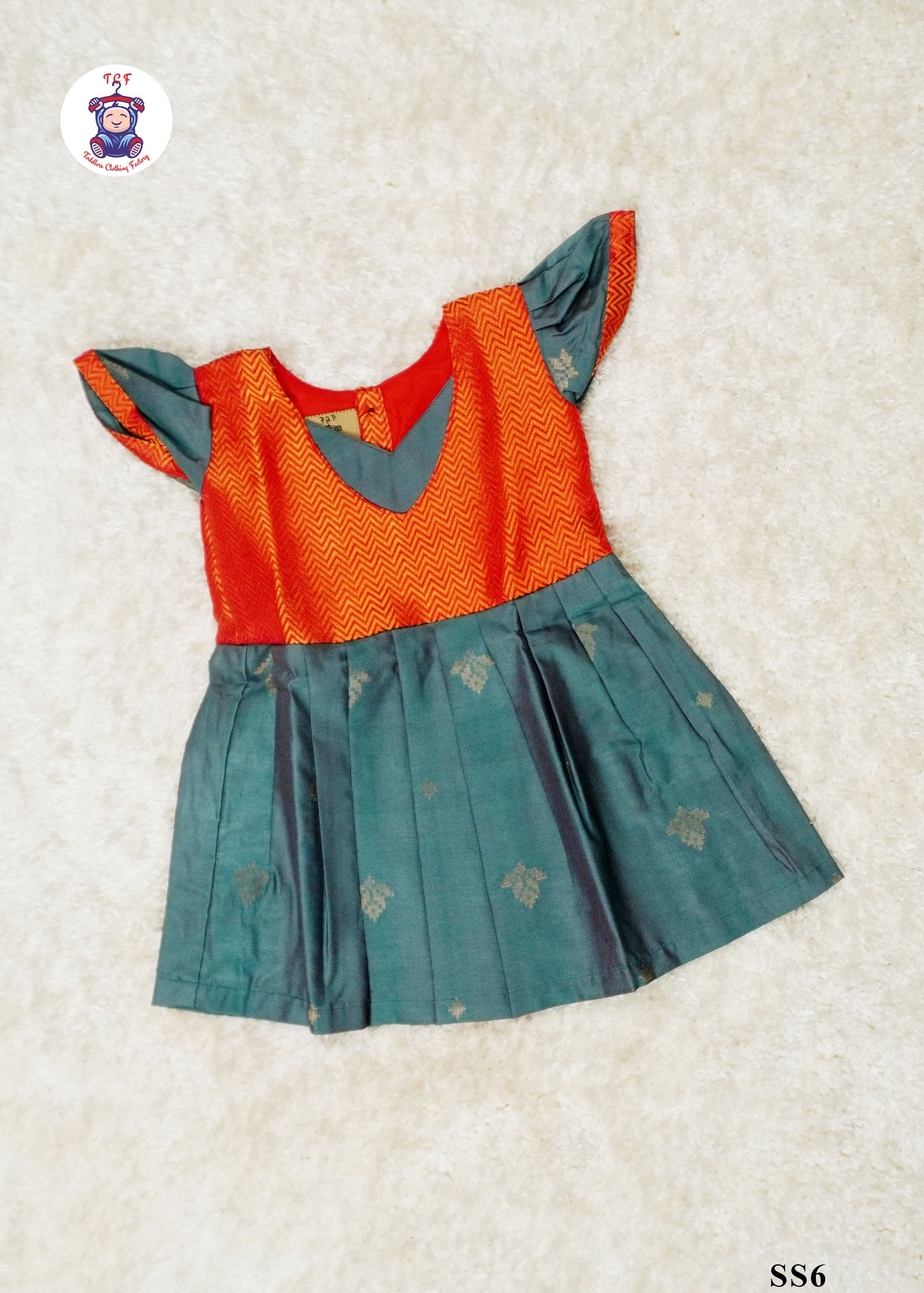 Blue & Orange - Readymade Cotton Frock