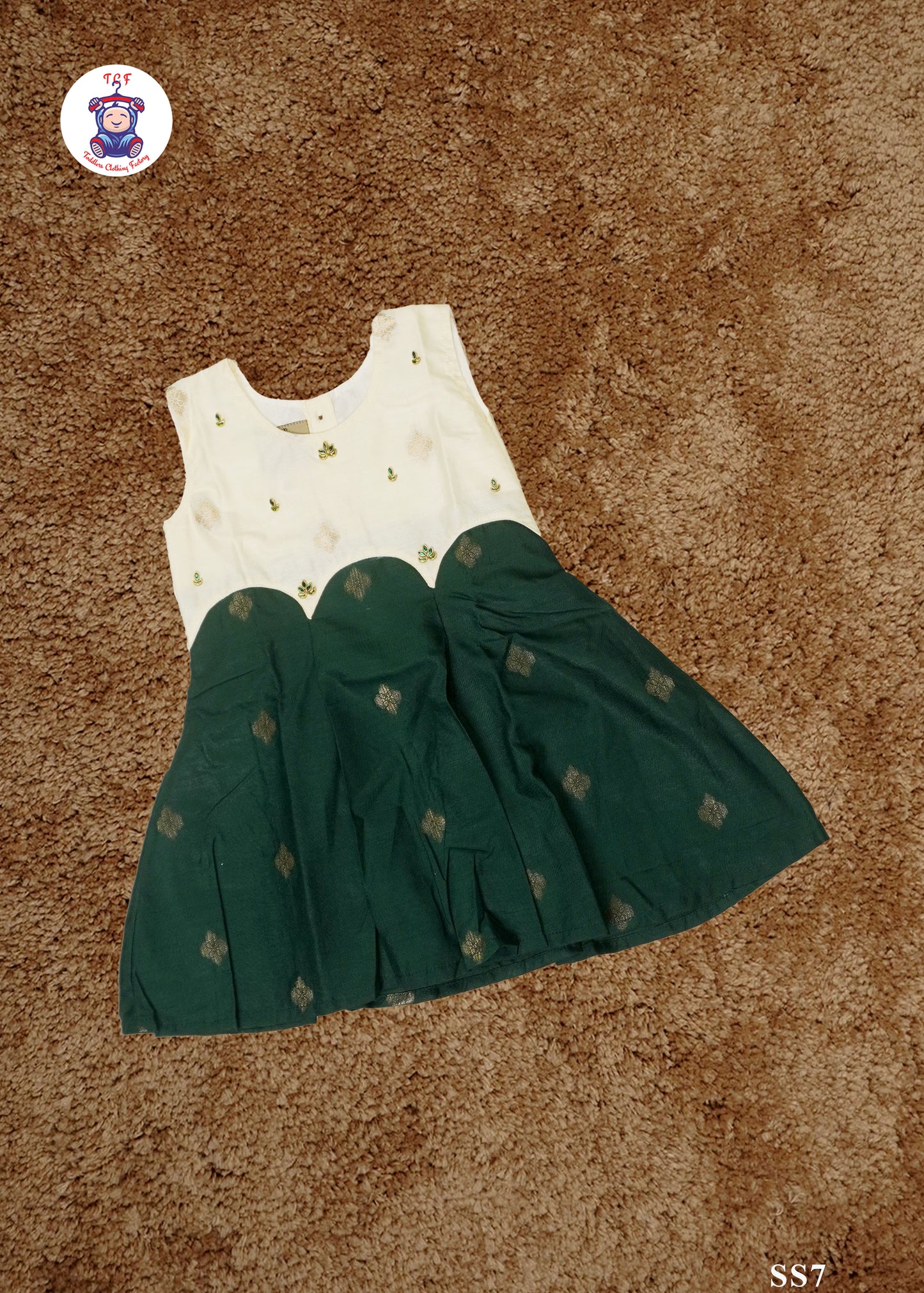 Half White & Green - Readymade Cotton Frock