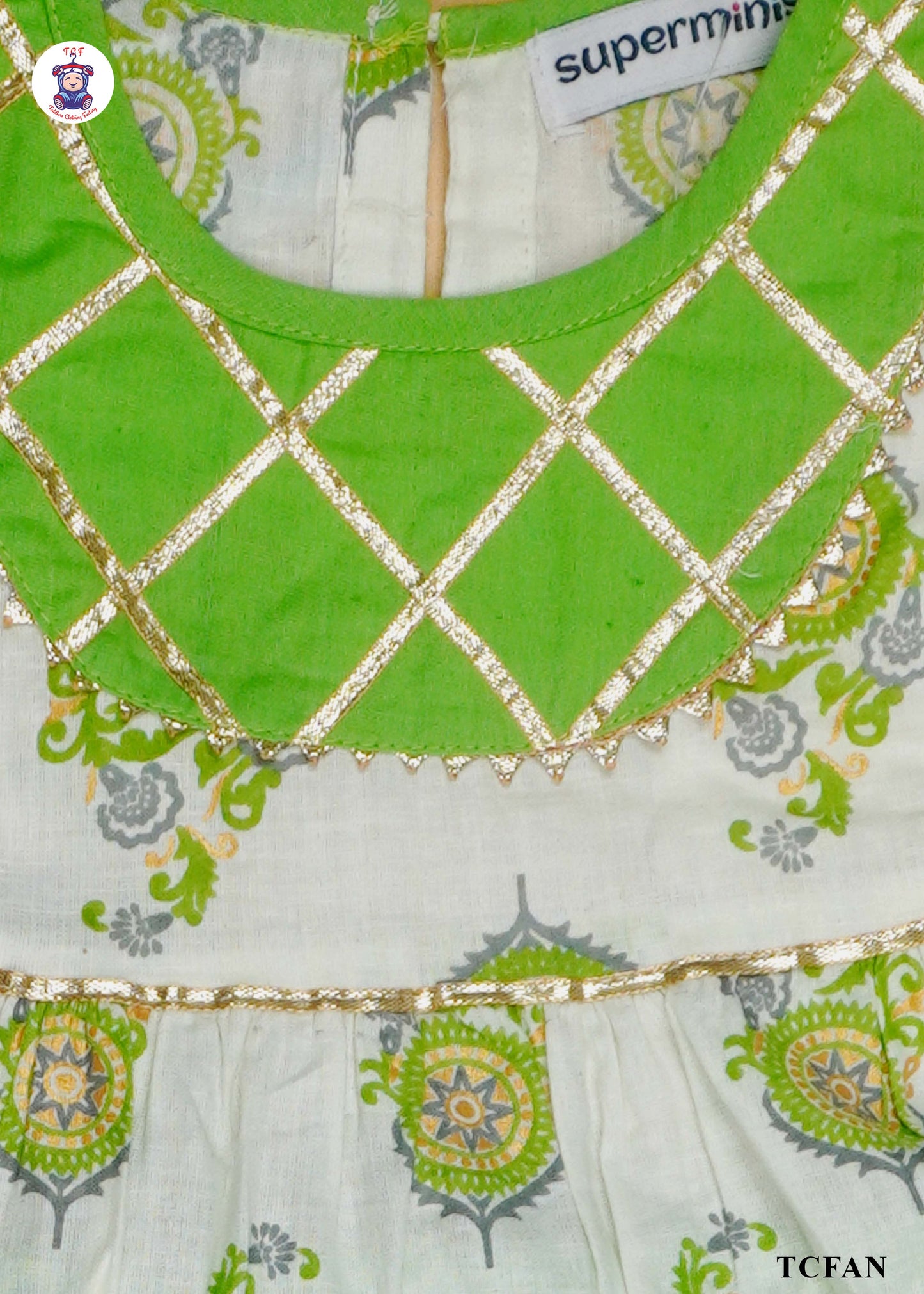 Lawn Green & White - Printed A-Line Kurti Set