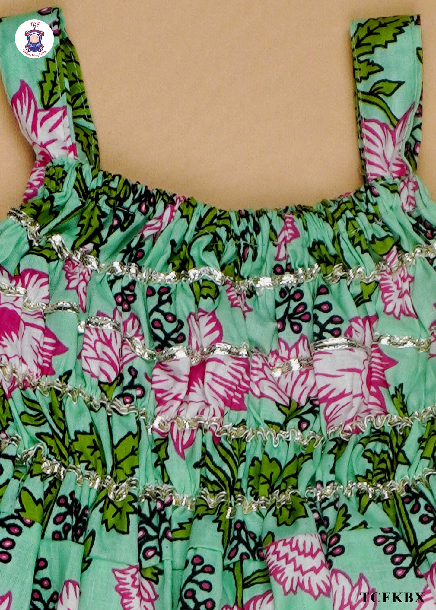 Mint Green - Floral Printed Sleeveless A-Line Kurti Set