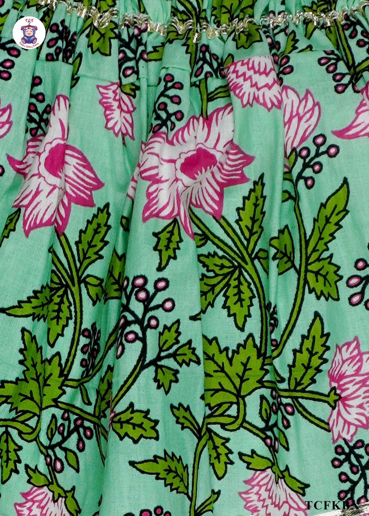 Mint Green - Floral Printed Sleeveless A-Line Kurti Set