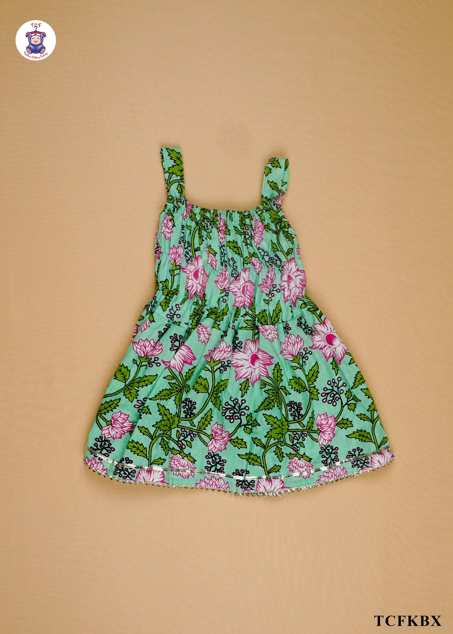 Mint Green - Floral Printed Sleeveless A-Line Kurti Set