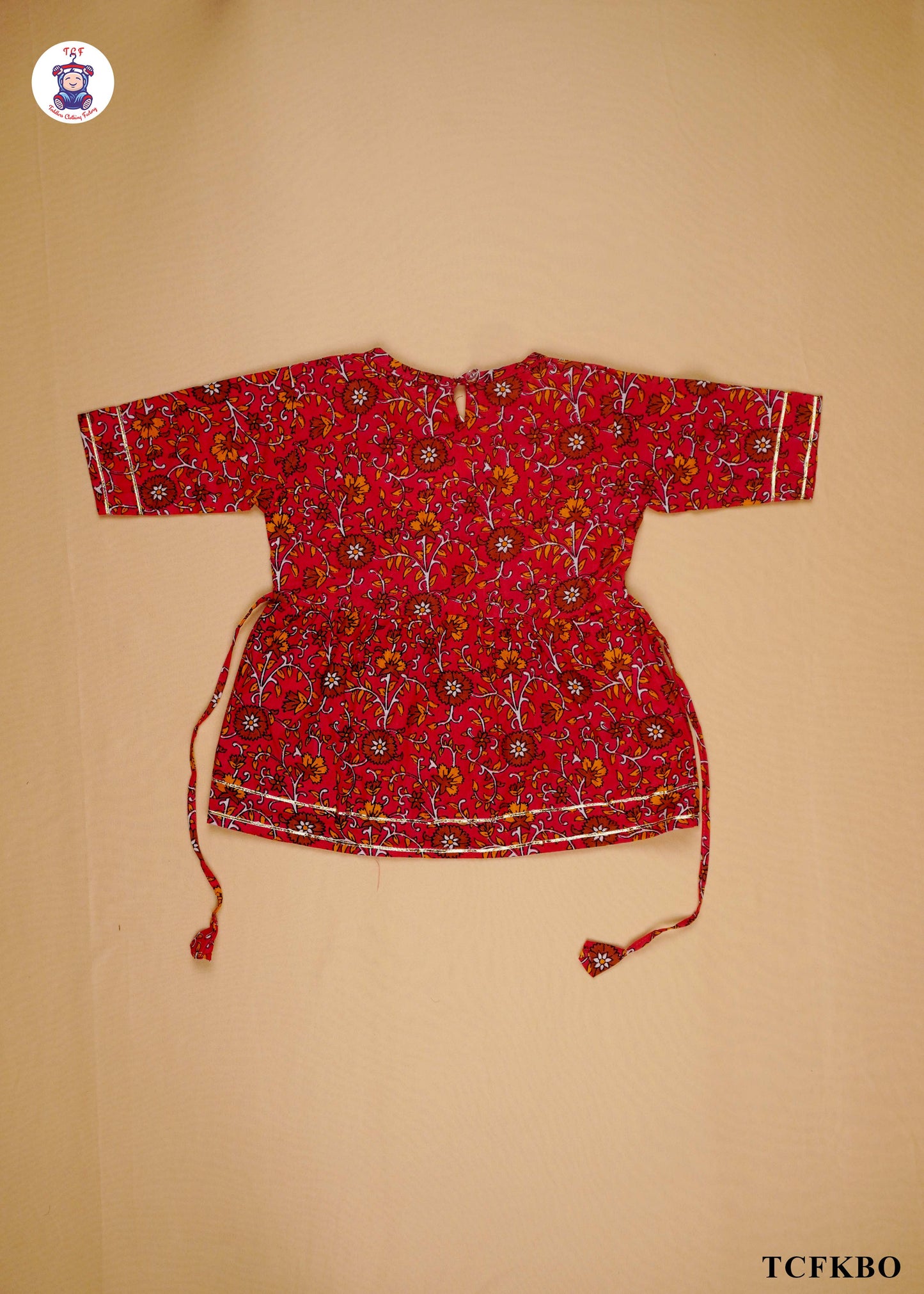 Deep Maroon - Floral Printed A-Line Kurti Set