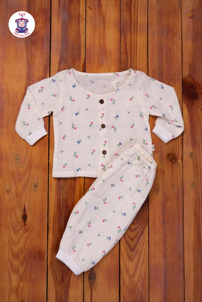 White Flower - Unisex Muslin Pyjama Sets