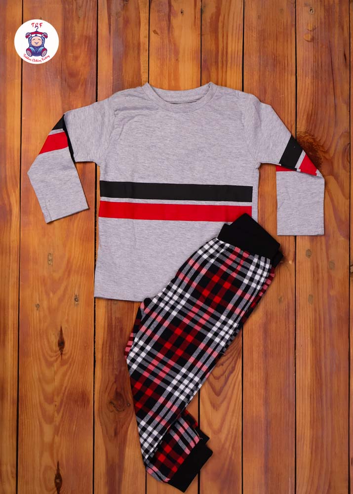 Grey & Red Boys Night Wear