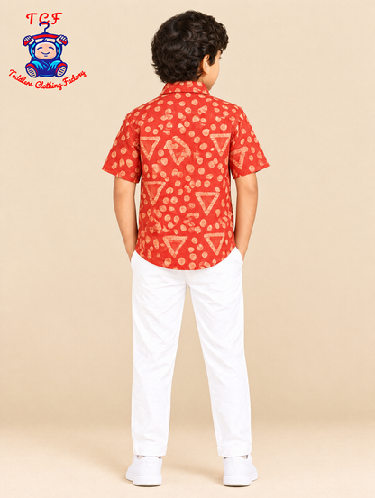 Orange & Beige - Boys Readymade Bhatik Shirts