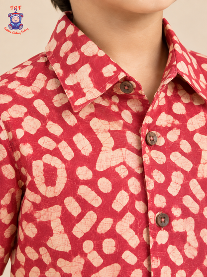 Majentha & Beige - Boys Readymade Bhatik Shirts
