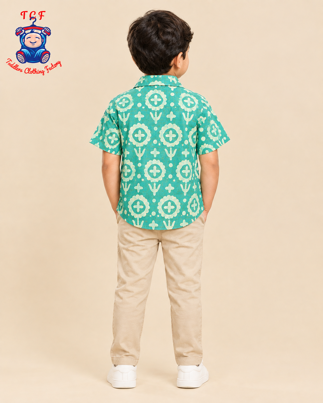 Green & Beige - Boys Readymade Bhatik Shirts