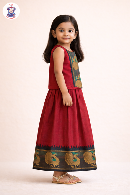 Maroon & Black - Chettinad Cotton Pavadai Sattai