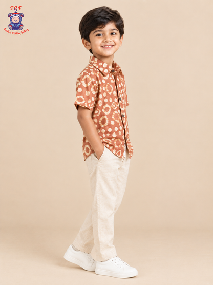 Mustard & Beige - Boys Readymade Bhatik Shirts