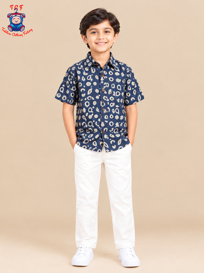 Grey & Beige - Boys Readymade Bhatik Shirts