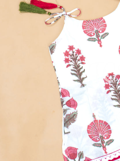 Cream & Pink - Girls Readymade Salwar