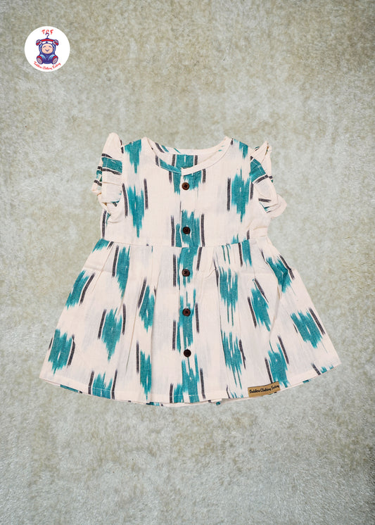 White & Green - Girls Readymade Ikat Frocks
