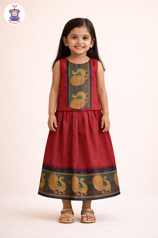 Maroon & Black - Chettinad Cotton Pavadai Sattai