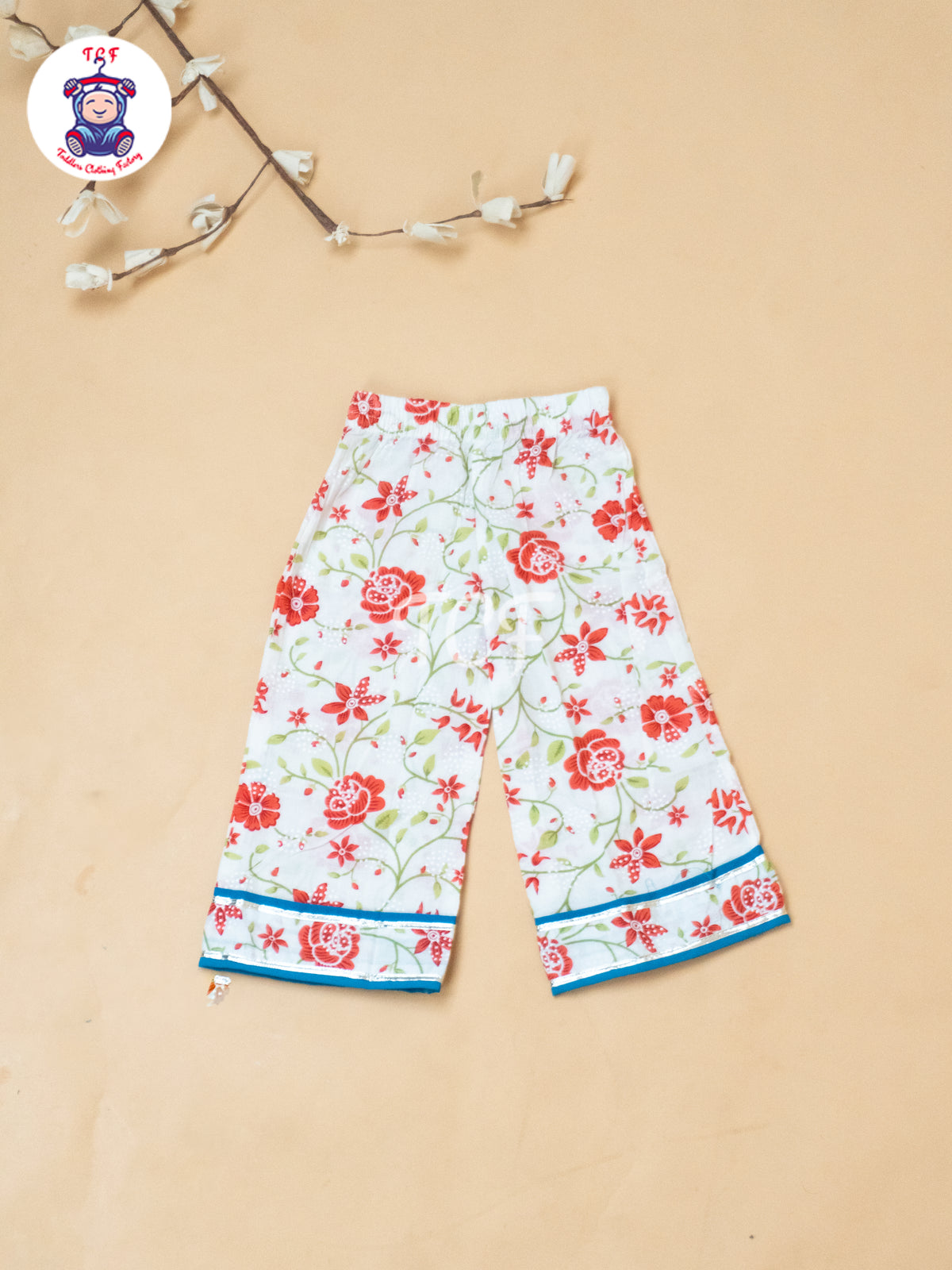 White & Red - Girls Embrodiery Flower Readymade Salwar