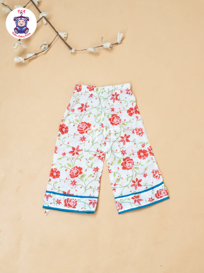 White & Red - Girls Embrodiery Flower Readymade Salwar