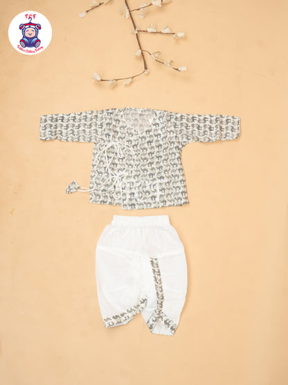 Grey - Camel Printed Boys Dhoti Kurta