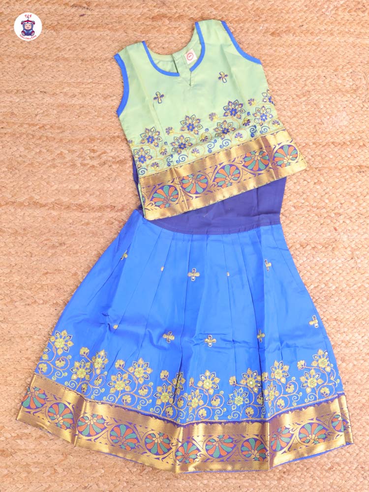 Light Green & Blue - Embriodered Pavadai Sattai