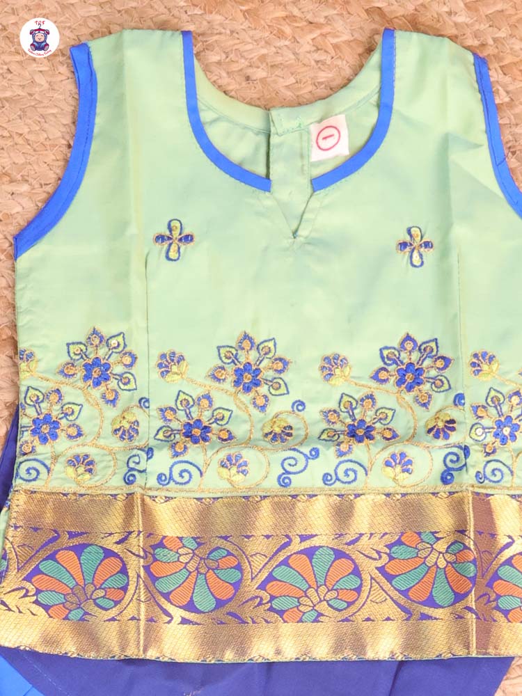 Light Green & Blue - Embriodered Pavadai Sattai