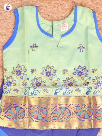 Light Green & Blue - Embriodered Pavadai Sattai