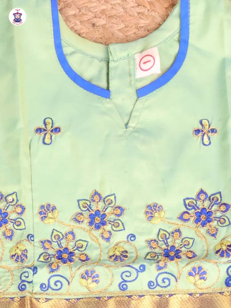 Light Green & Blue - Embriodered Pavadai Sattai