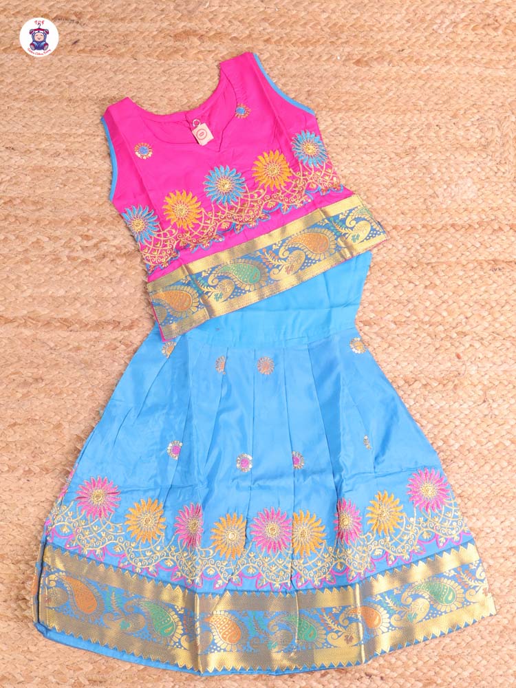 Pink & Blue -Embriodered Pavadai Sattai