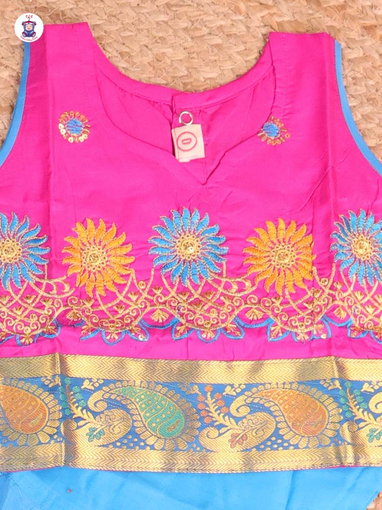 Pink & Blue -Embriodered Pavadai Sattai
