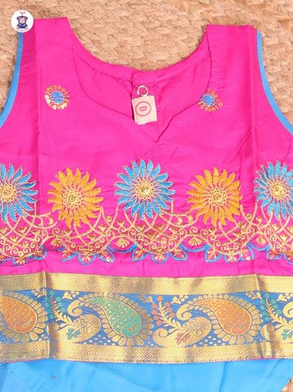 Pink & Blue -Embriodered Pavadai Sattai
