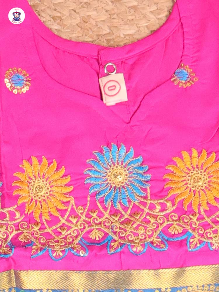 Pink & Blue -Embriodered Pavadai Sattai