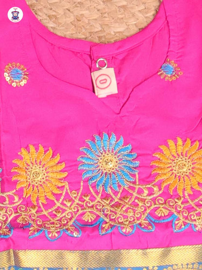 Pink & Blue -Embriodered Pavadai Sattai