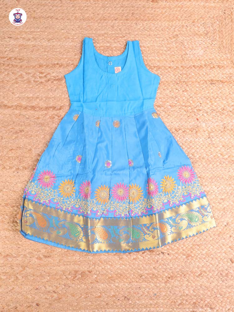 Pink & Blue -Embriodered Pavadai Sattai