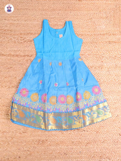 Pink & Blue -Embriodered Pavadai Sattai