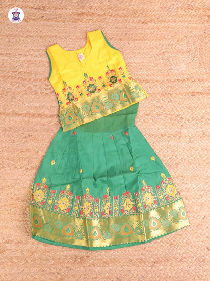 Yellow & Green - Embriodered Pavadai Sattai