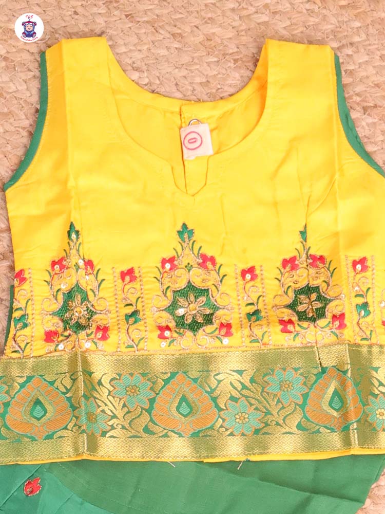 Yellow & Green - Embriodered Pavadai Sattai