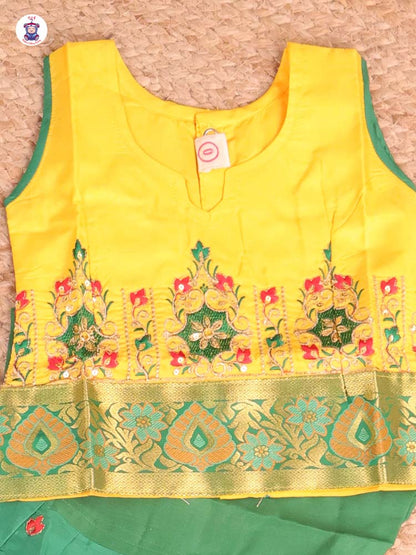 Yellow & Green - Embriodered Pavadai Sattai