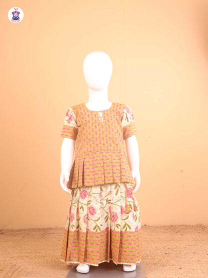 Light Green Floral Printed - Pavadai Sattai